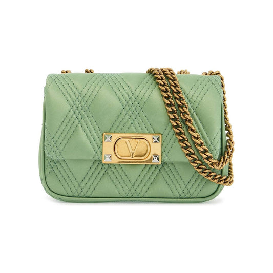 Valentino Garavani small quilted green silk shoulder bag with chain