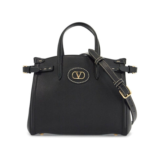 Valentino Garavani borsa tote piccola nera in pelle con logo oro