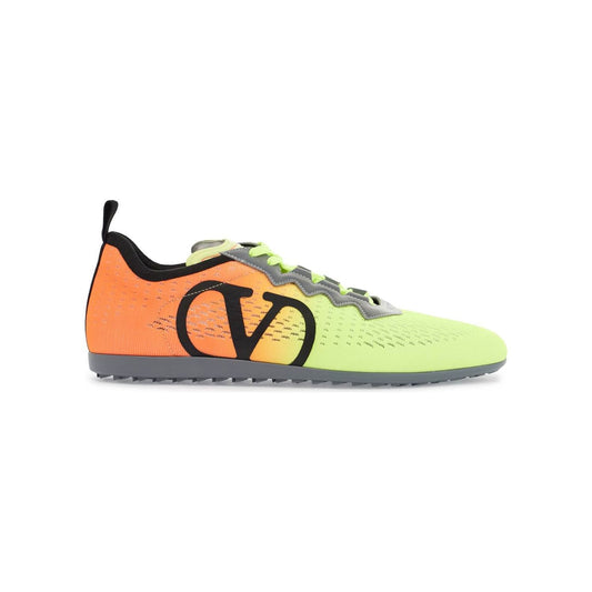 Valentino Garavani lime green and fluorescent orange sporty sneakers in cotton and pu bold design