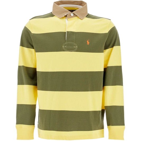 Polo Ralph Lauren olive green and yellow striped cotton polo