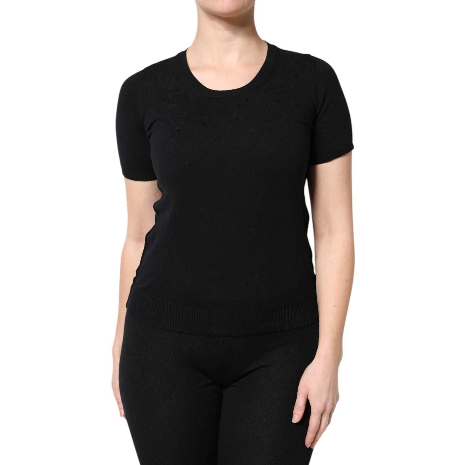 Dolce & Gabbana Black Cotton Round Neck Short Sleeve T-shirt