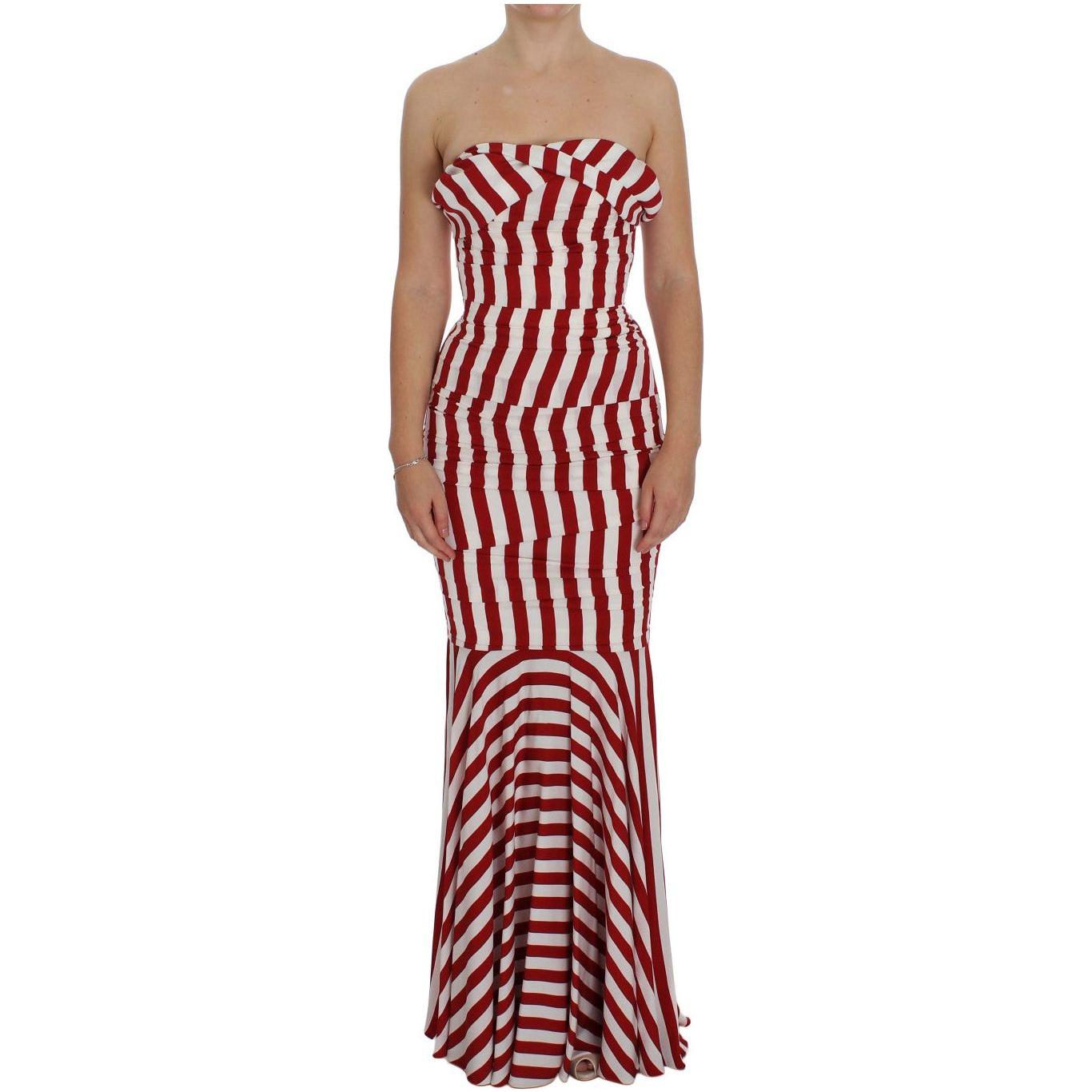 Dolce & Gabbana Elegant Red and White Striped Silk Bodycon Dress Dolce & Gabbana