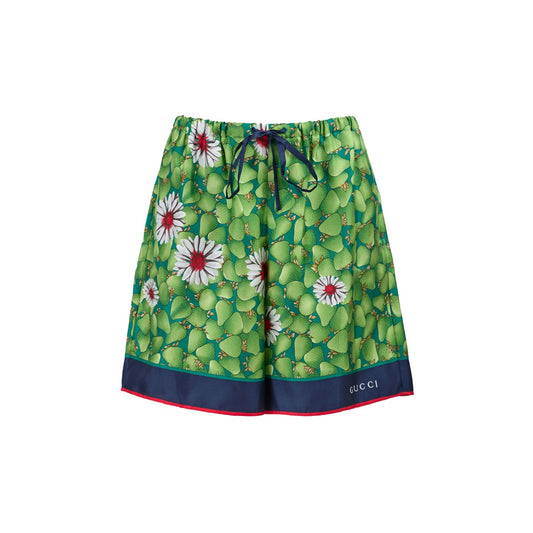 Gucci Green Flower Printed Silk Shorts Gucci