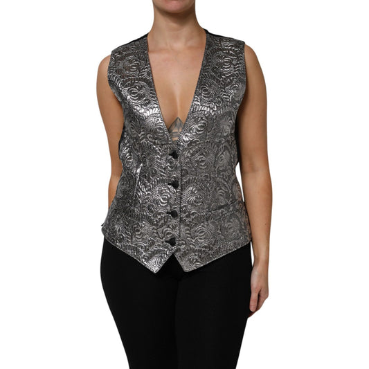 Dolce & Gabbana Silver Floral Jacquard Sleeveless Vest Top Dolce & Gabbana