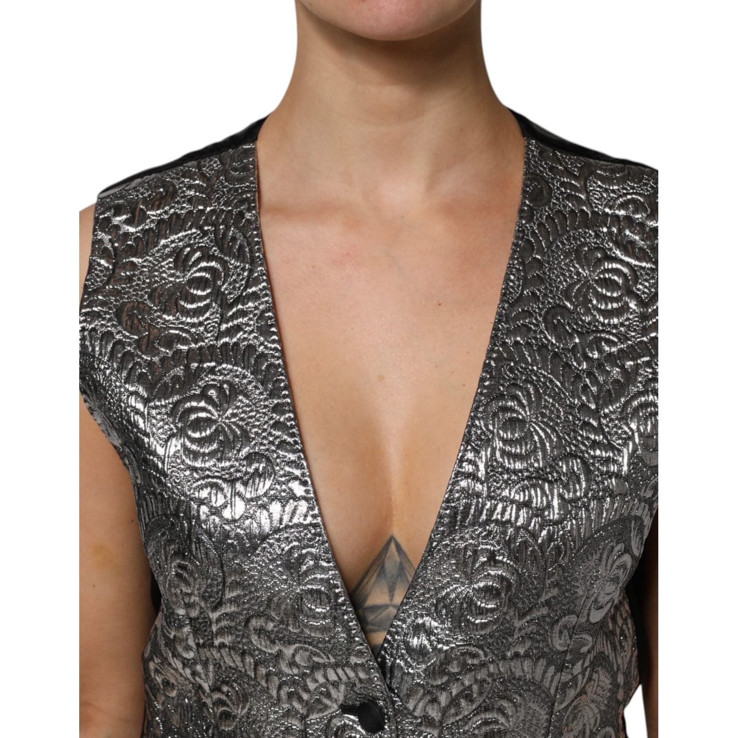 Dolce & Gabbana Silver Floral Jacquard Sleeveless Vest Top