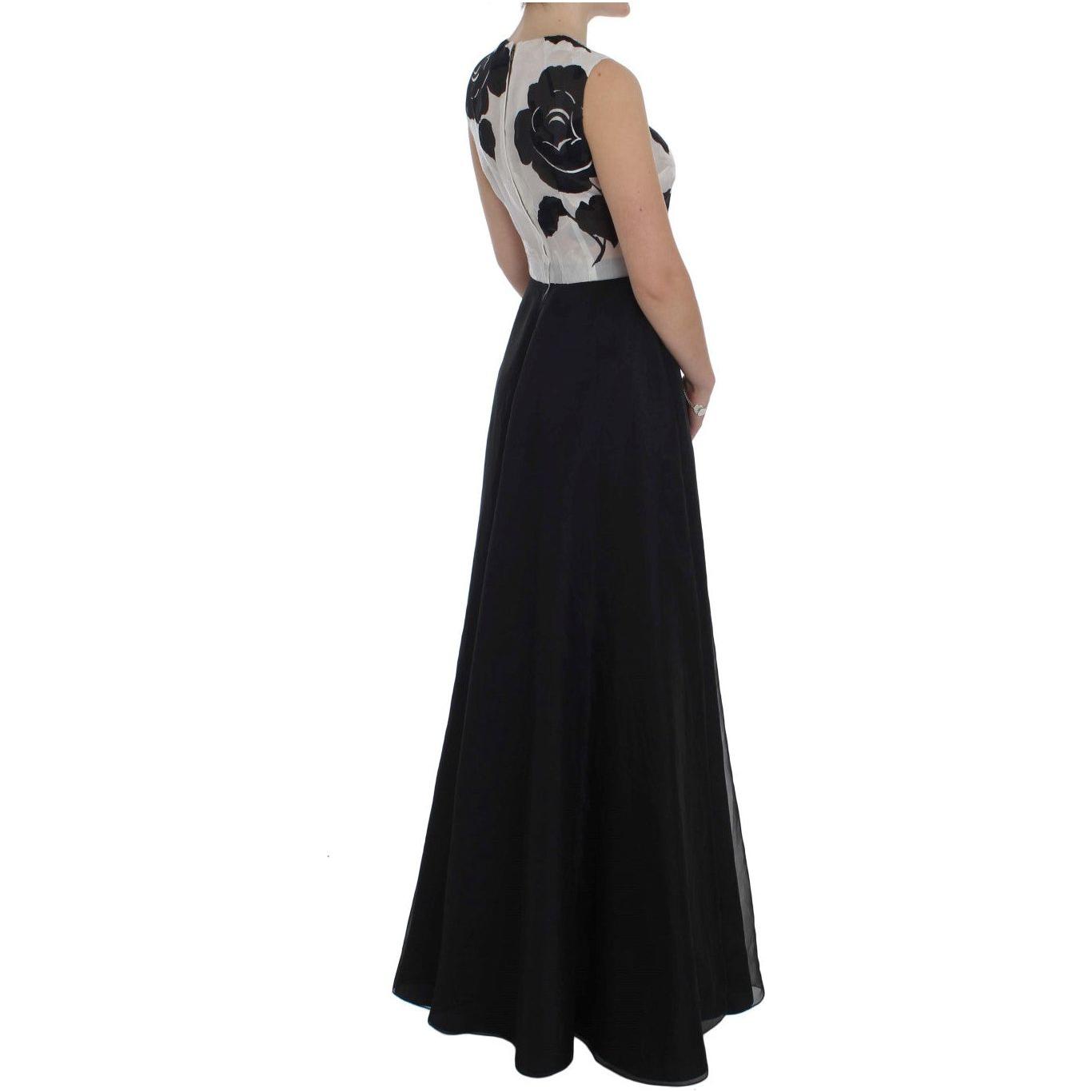 Dolce & Gabbana Black White Floral Silk Sheath Gown Dress