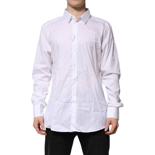 Dolce & Gabbana White GOLD Cotton Men Dress Formal Shirt