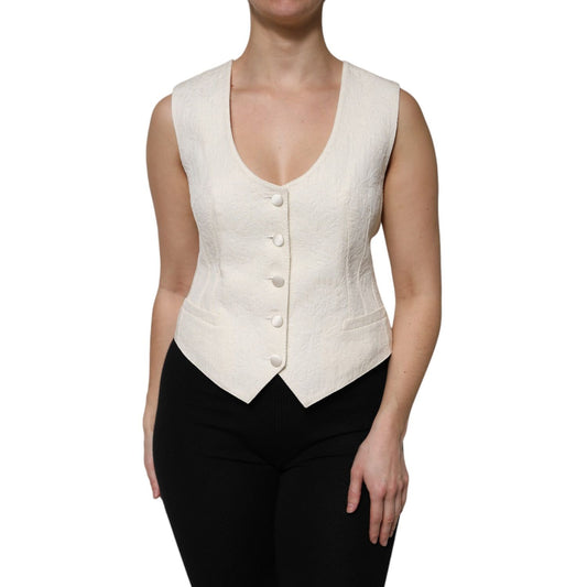 Dolce & Gabbana Ivory Cotton Button Down Sleeveless Vest Top Dolce & Gabbana