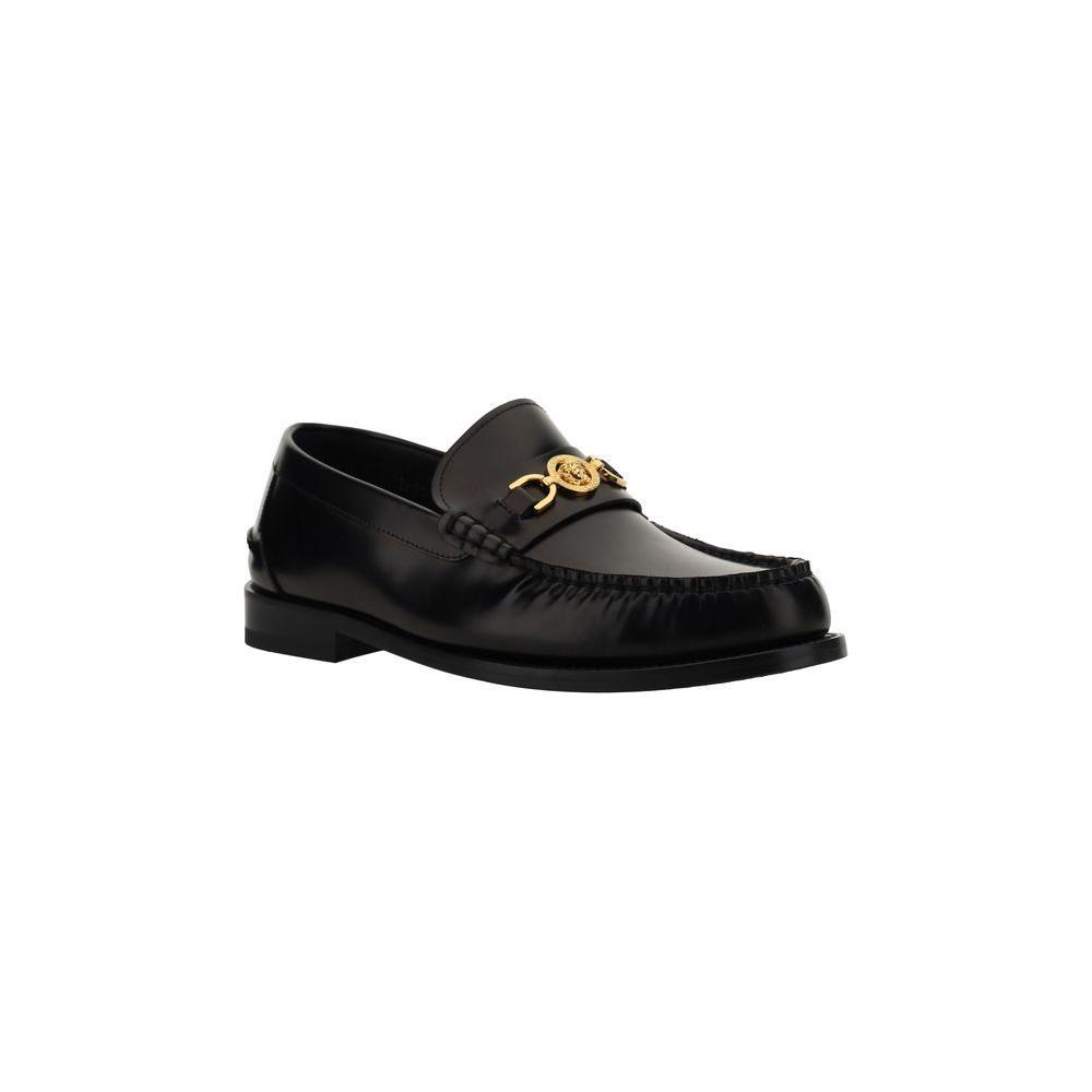 Versace Black Calf Leather Bos Taurus Slip-On Loafers Versace