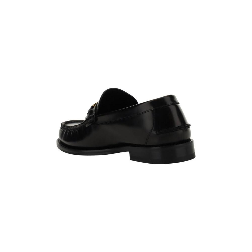 Versace Black Calf Leather Bos Taurus Slip-On Loafers Versace