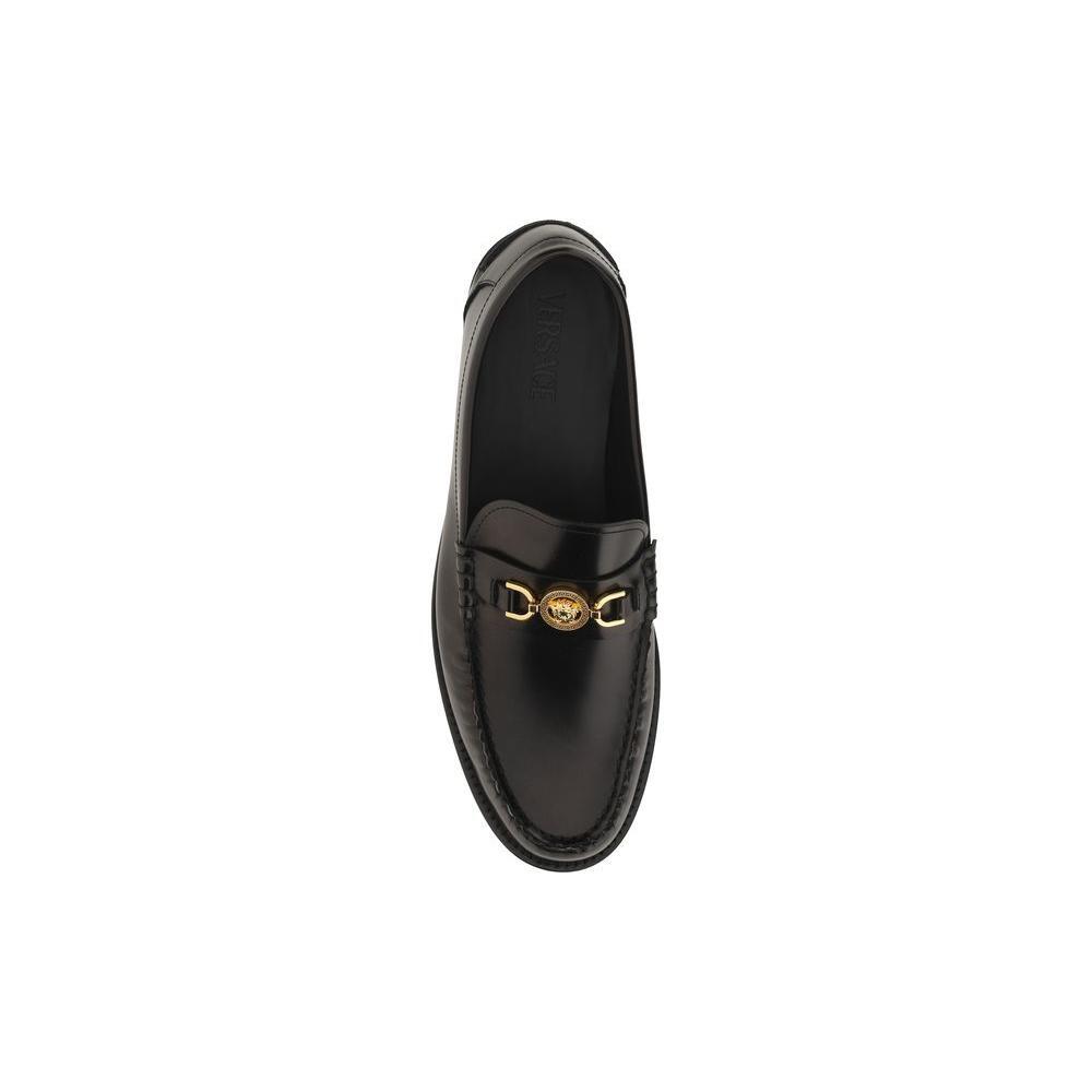 Versace Black Calf Leather Bos Taurus Slip-On Loafers Versace