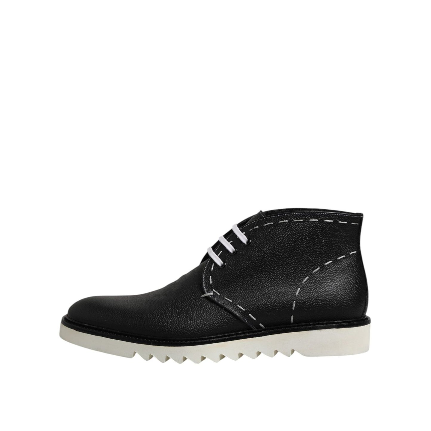 Dolce & Gabbana Black White Leather Ankle Boots Shoes