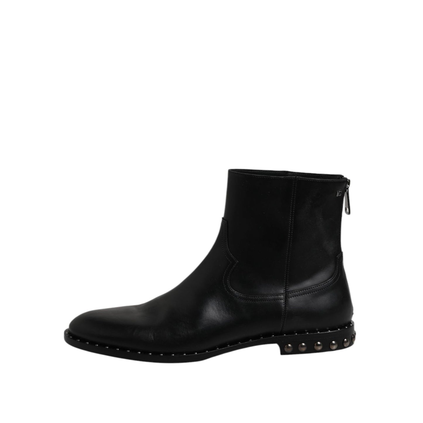 Dolce & Gabbana Black Leather Logo Ankle Boots Studded Shoes