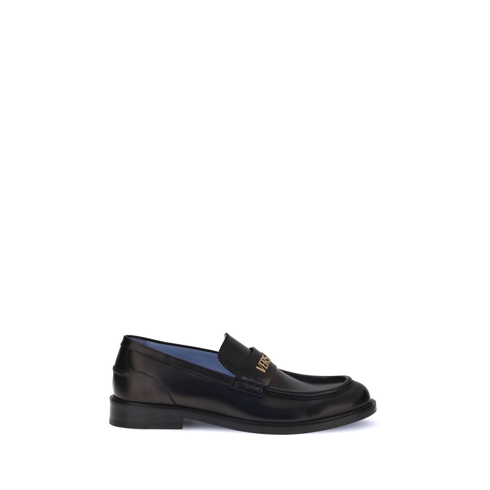 Versace Black Calf Leather Bos Taurus Slip-On Loafers Versace