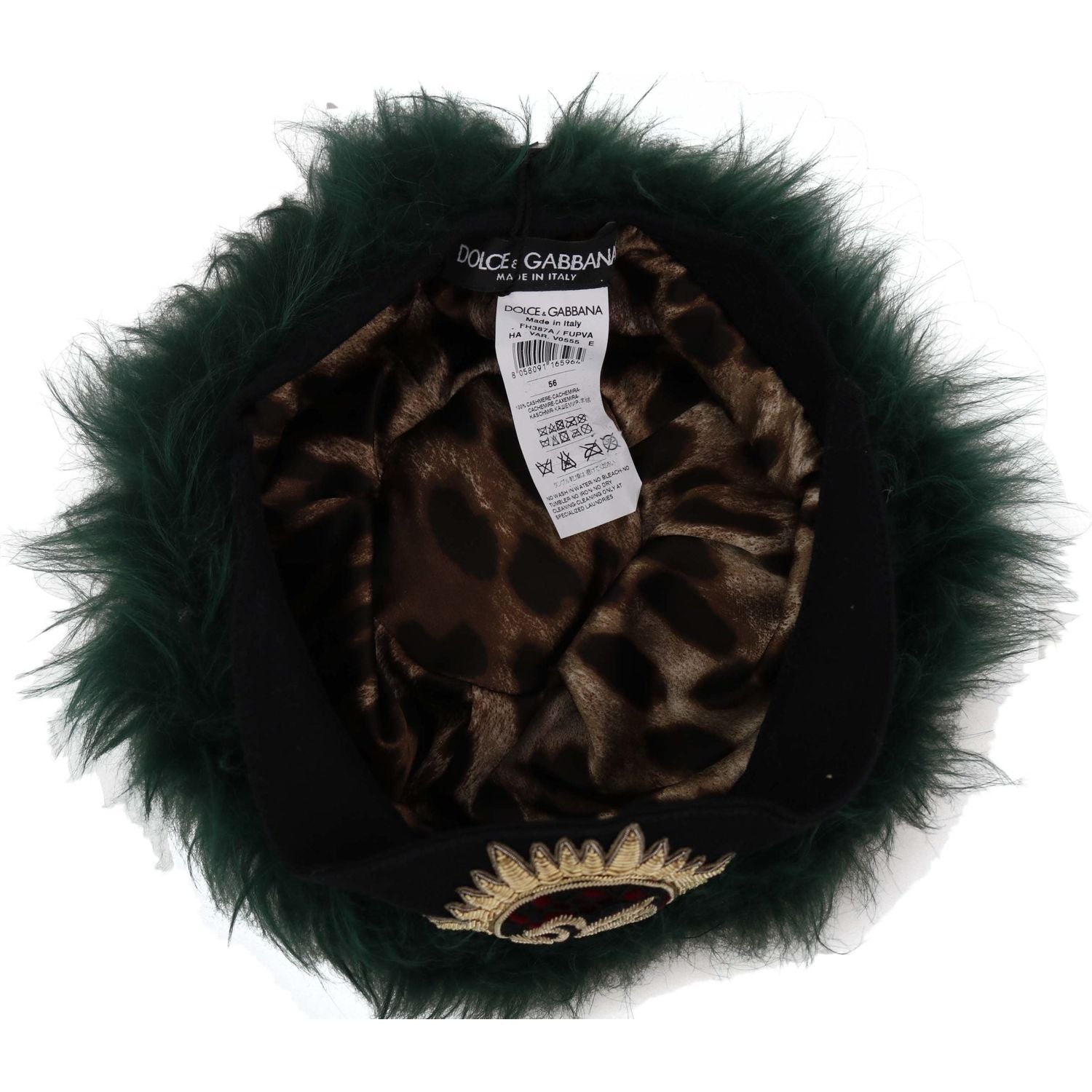 Dolce & Gabbana Green Fur DG Logo Embroidered Cloche Hat