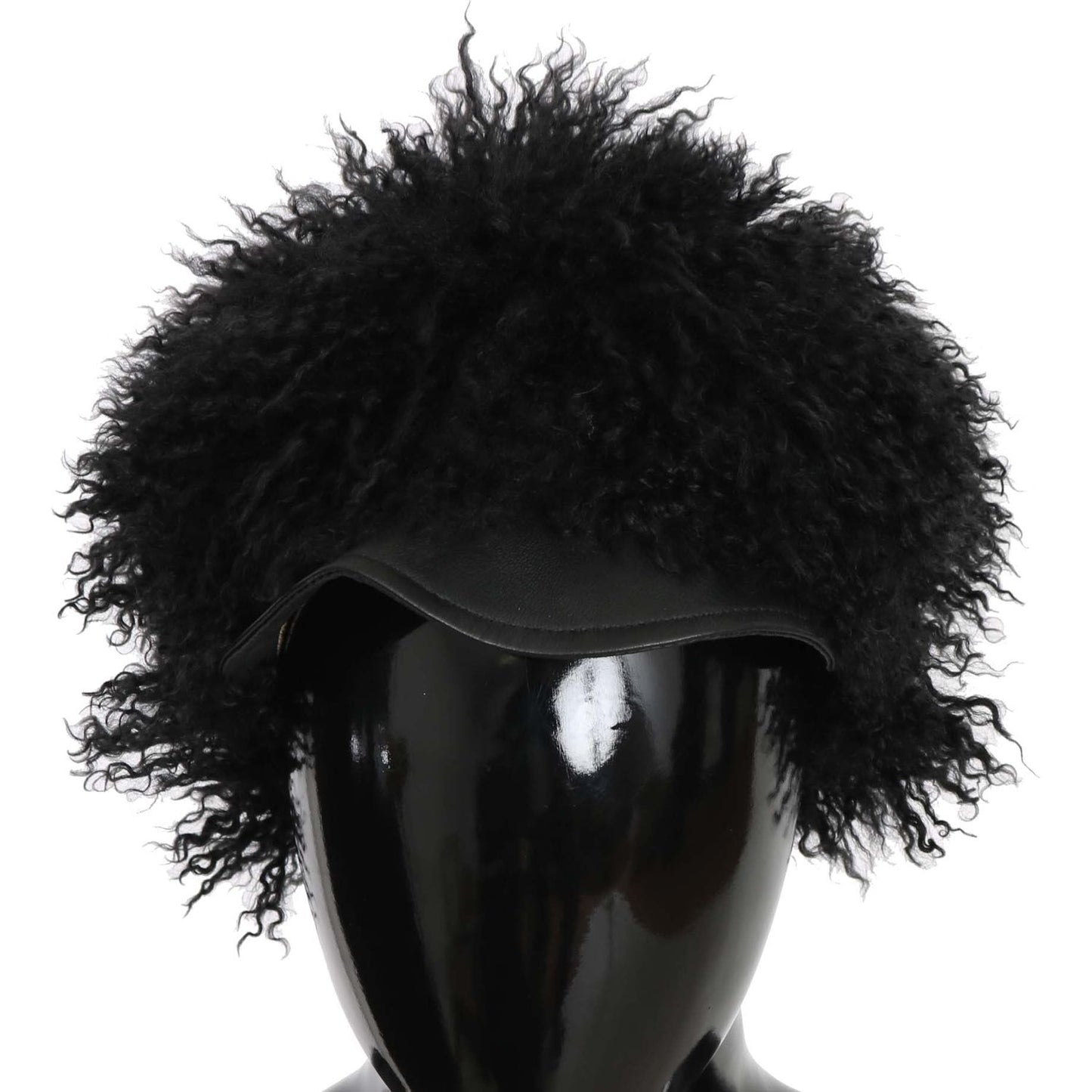 Dolce & Gabbana Black Tibet Lamb Fur Leather Gatsby Hat