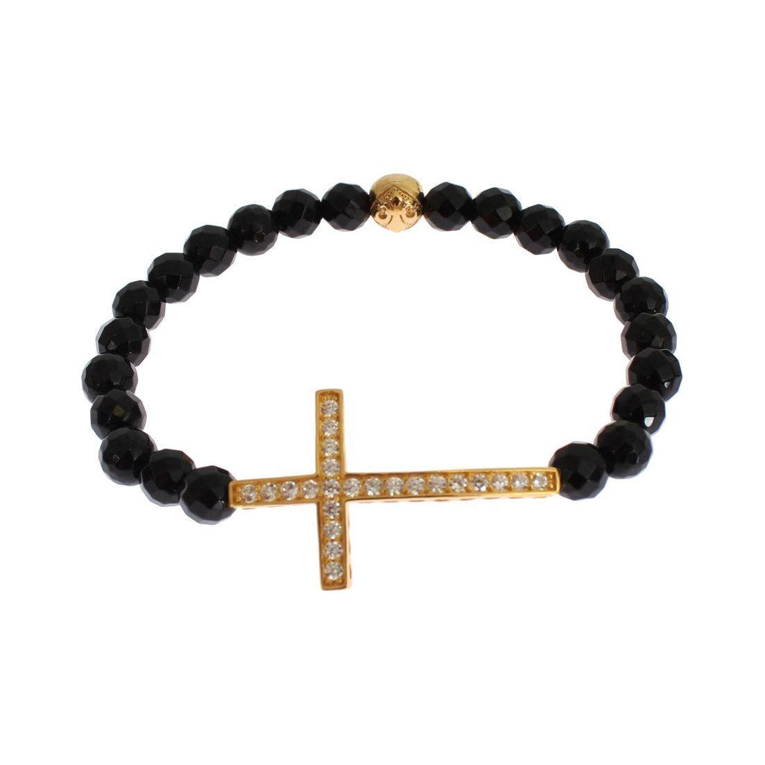 Nialaya Agate Stone Gold CZ Cross 925 Silver Bracelet