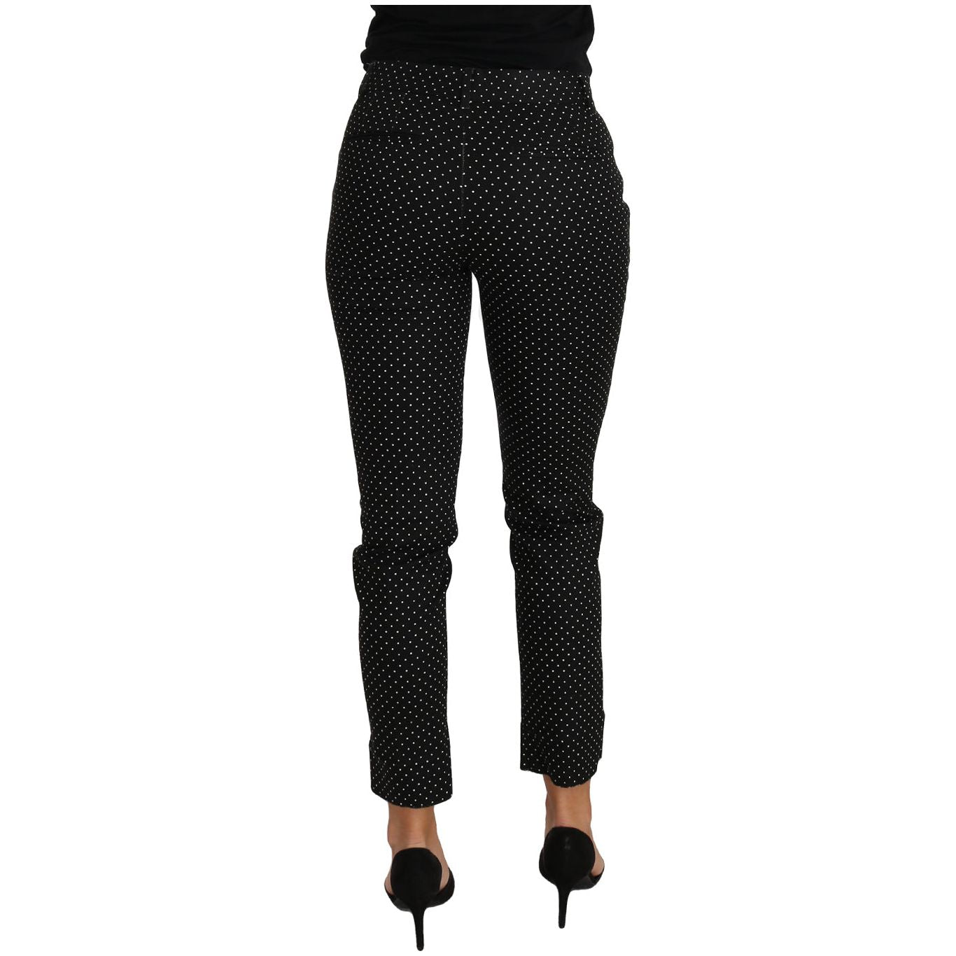 Dolce & Gabbana Black Dress Polka Dot Cropped Straight Pants