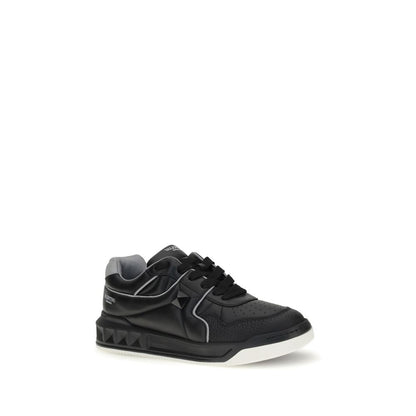Valentino Garavani Black Calf Leather Bos Taurus Low Top Sneakers