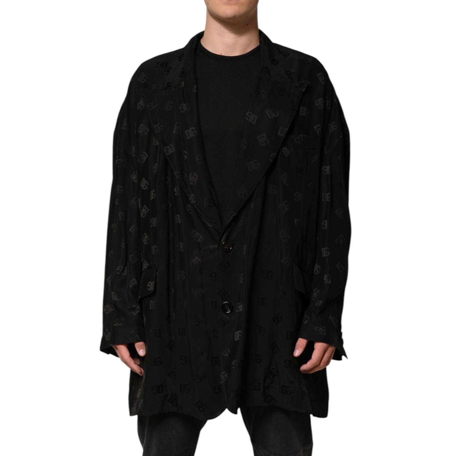 Dolce & Gabbana Black Polyester Logo Monogram Coat Jacket