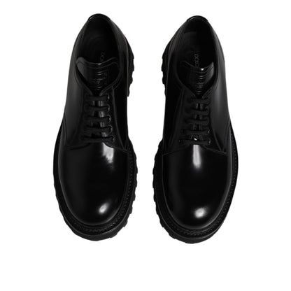 Dolce & Gabbana Black Leather Lace Up Trekking Dress Shoes