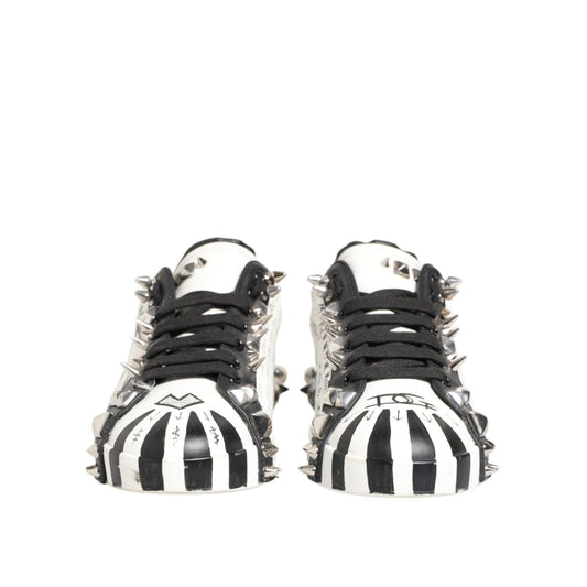 Dolce & Gabbana White Studded Printed Low Top Sneakers Shoes