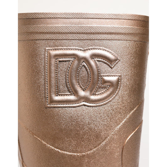 Dolce & Gabbana Rose Gold Rubber Pull On Rain Boots Shoes