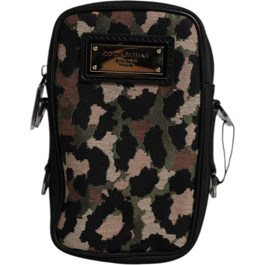 Dolce & Gabbana Multicolor Leopard Jacquard Logo Plaque Neck Strap Bag