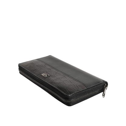 Dolce & Gabbana Black Leather Logo Plaque Zip Around Continental Wallet