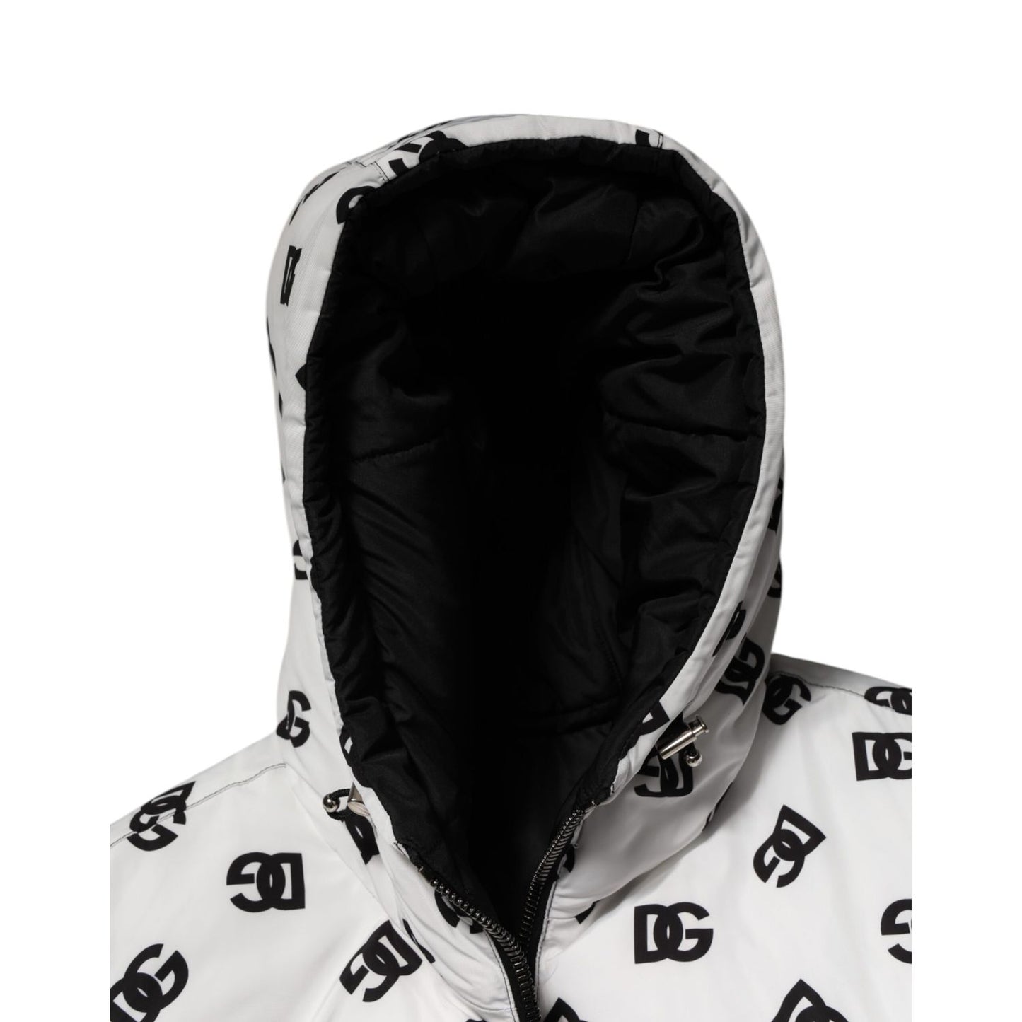 Dolce & Gabbana White DG Monogram Hooded Puffer Jacket