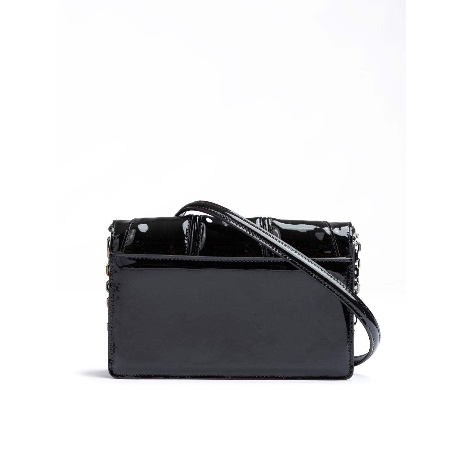 Ferrari Black GT patent leather bag with chain