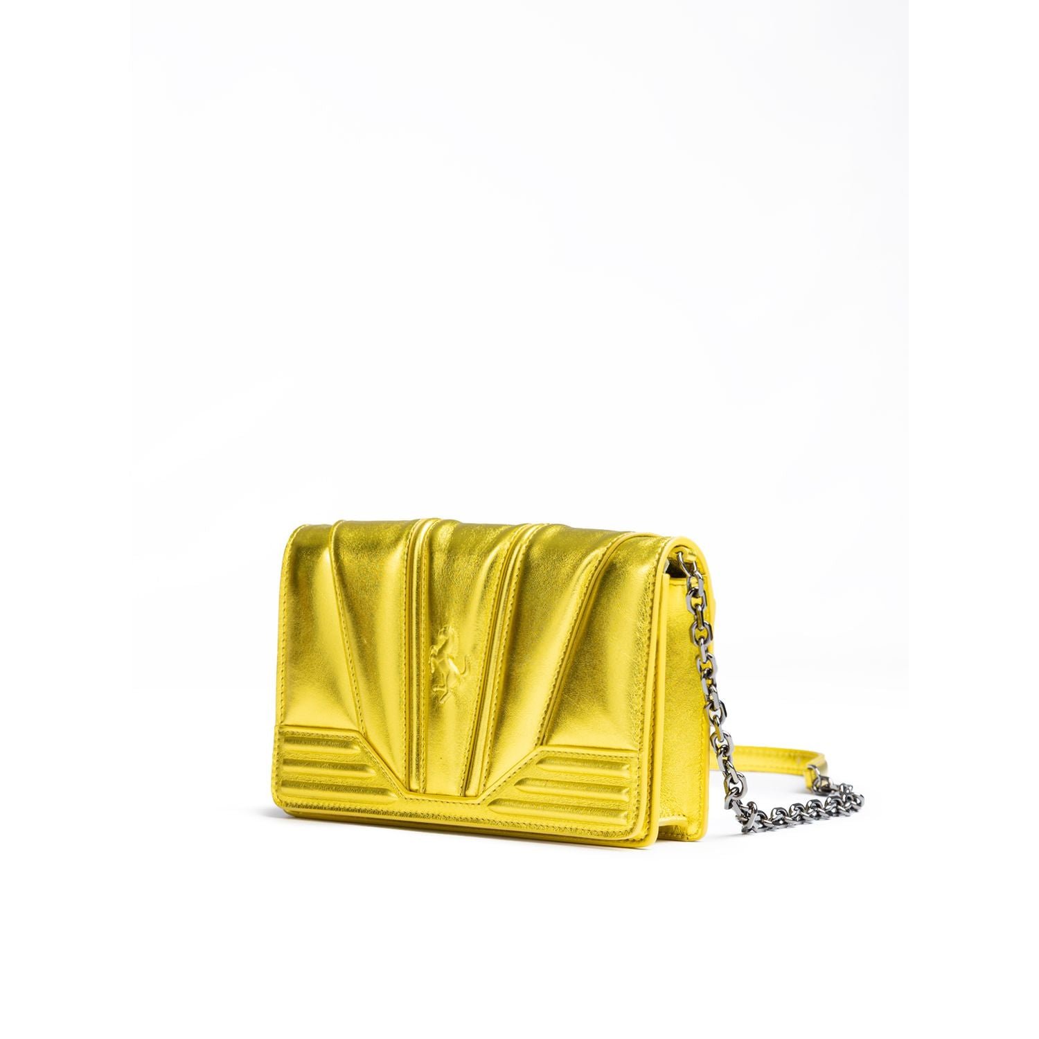 Ferrari Metal Yellow GT patent leather bag with chain
