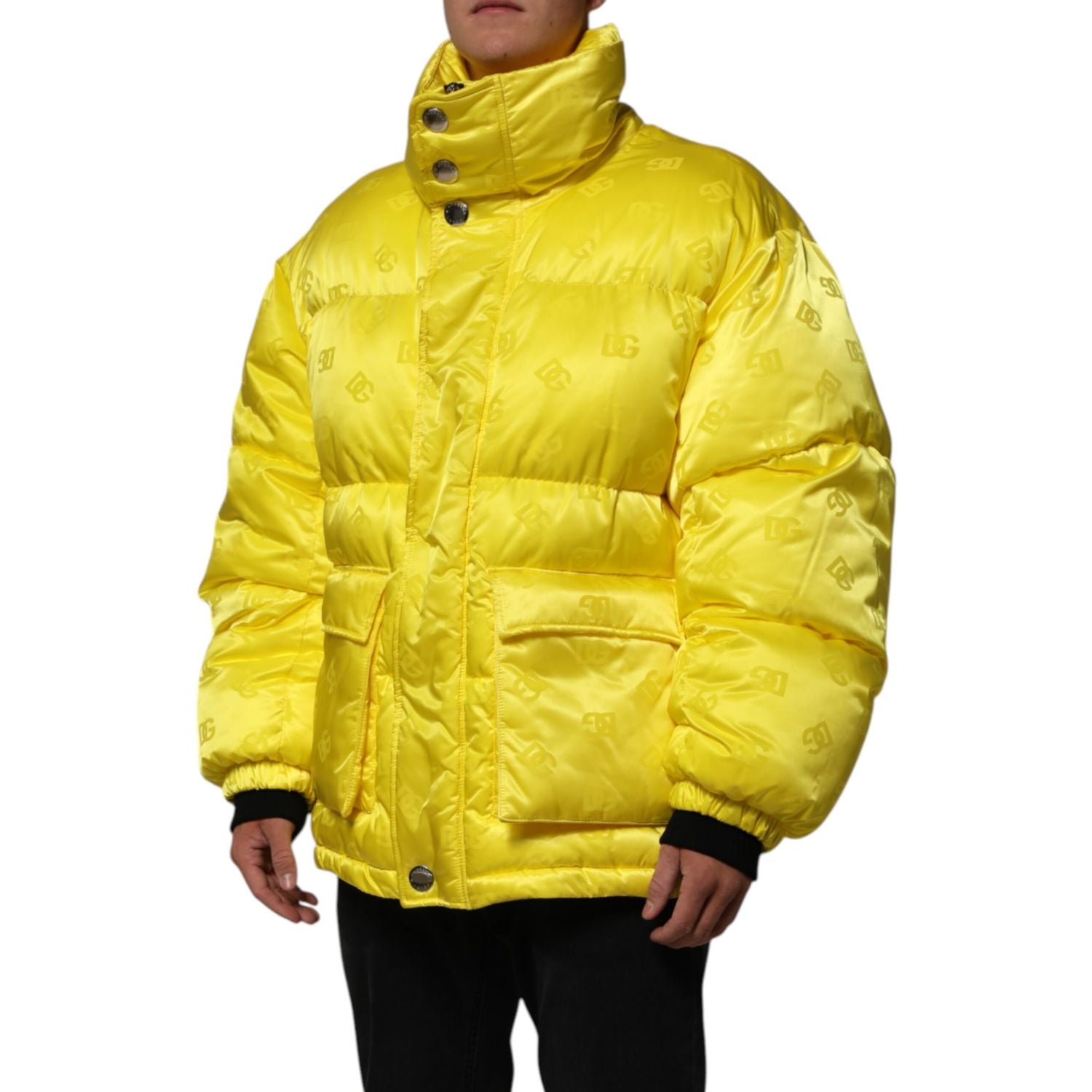 Dolce & Gabbana Yellow Nylon Logo Puffer Bomber Men Jacket