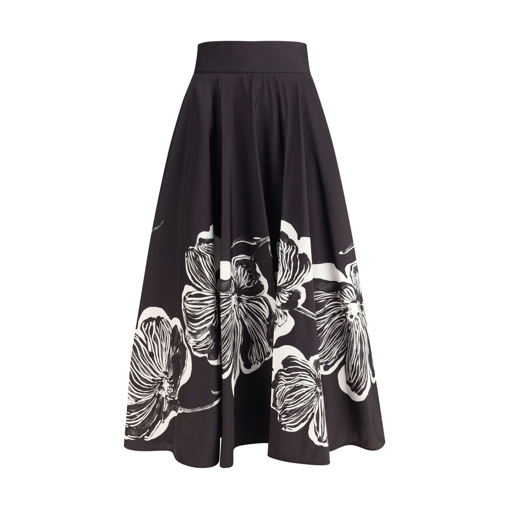 Sara Roka Black Polyester Midi Skirt