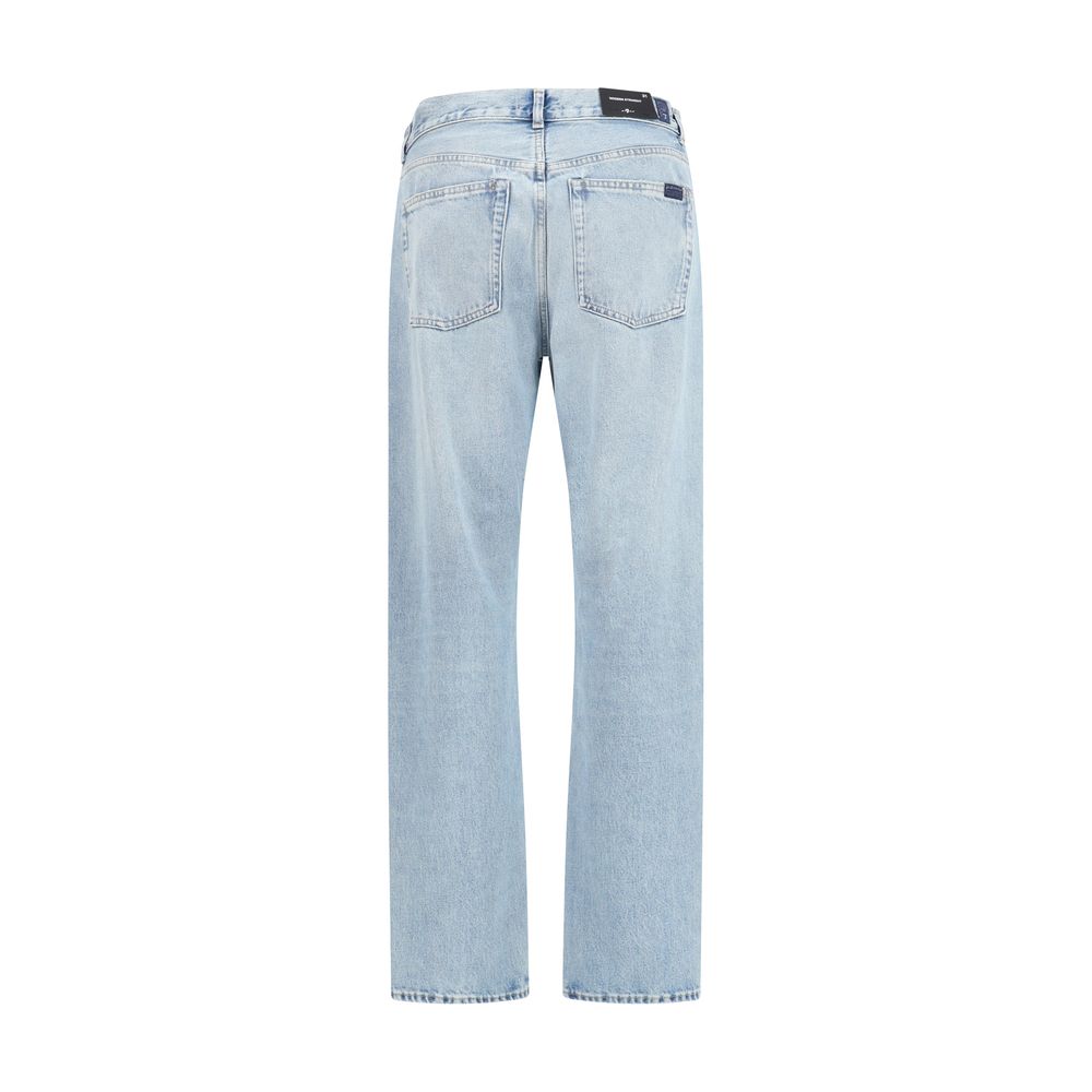 7FOR Light Blue Cotton Straight-Leg Jeans 7FOR