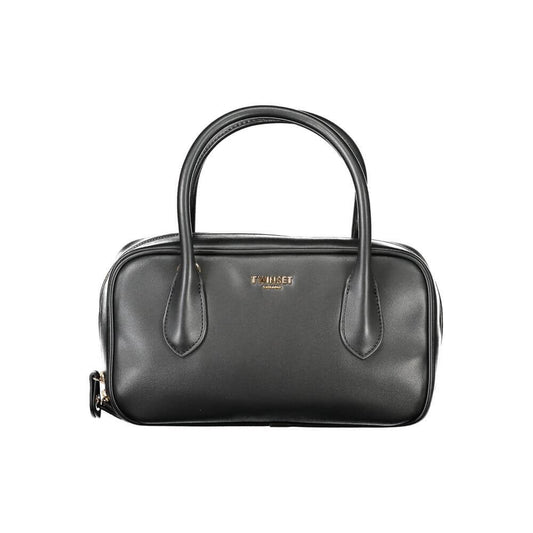 Twinset Black Polyurethane Women Handbag with top-handle and zip closure, featuring the iconic TWINSET logo, ideal for fashionistas.