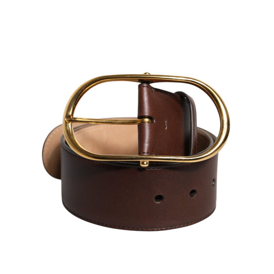 Dolce & Gabbana Brown Leather Classic Metal Oval Buckle Belt