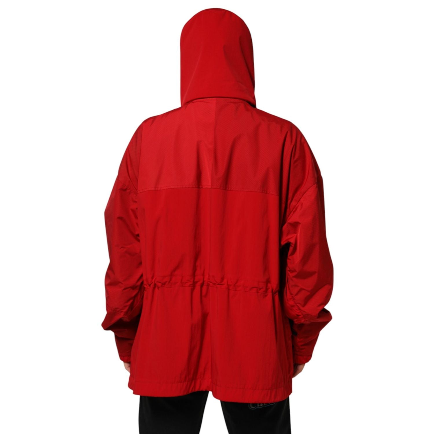 Dolce & Gabbana Red Nylon Hooded Men Full Zip Parka Jacket
