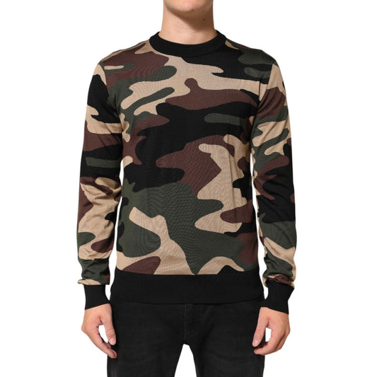 Dolce & Gabbana Multicolor Camouflage Crew Neck Men Pullover Sweater