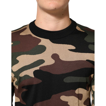 Dolce & Gabbana Multicolor Camouflage Crew Neck Men Pullover Sweater