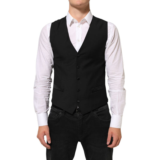 Dolce & Gabbana Black Wool Dress Formal Men Waistcoat Vest