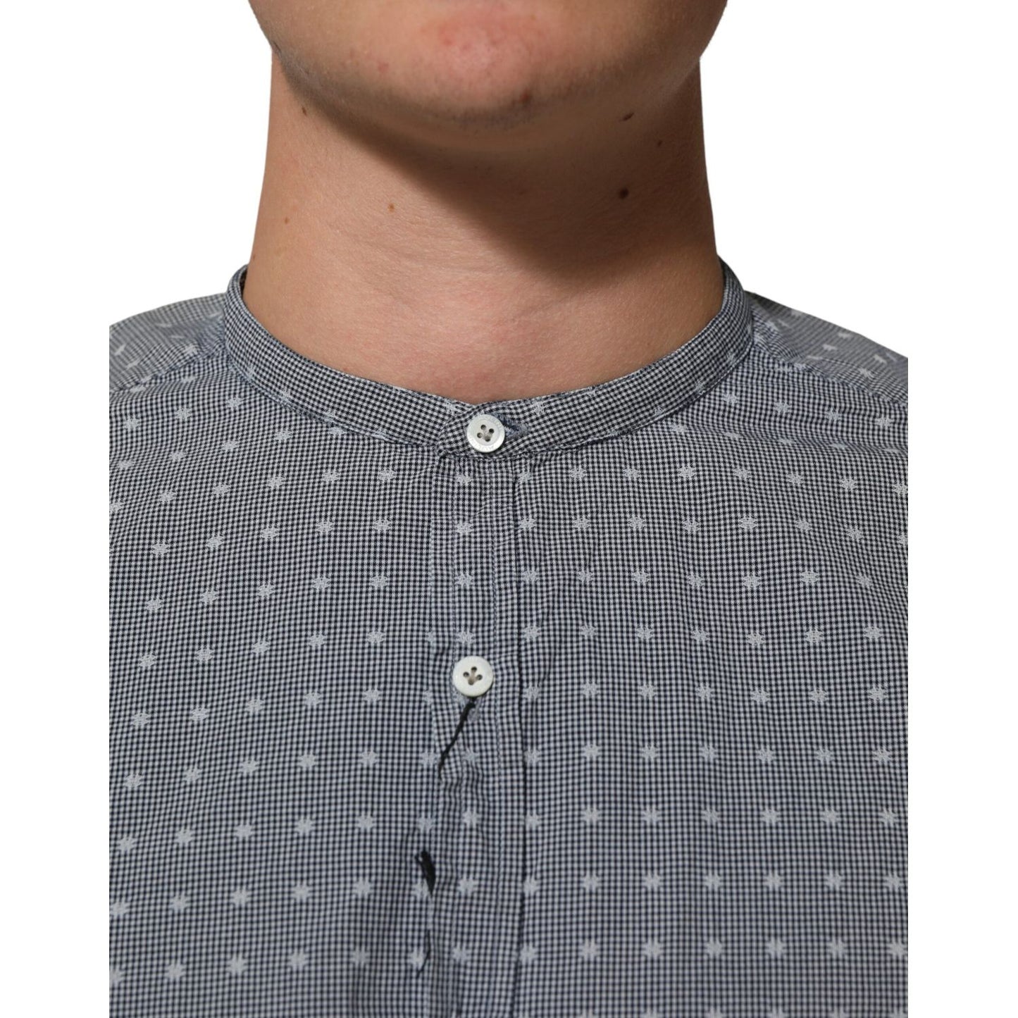 AGLINI Gray Polka Dot Cotton Button Down Long Sleeves Shirt