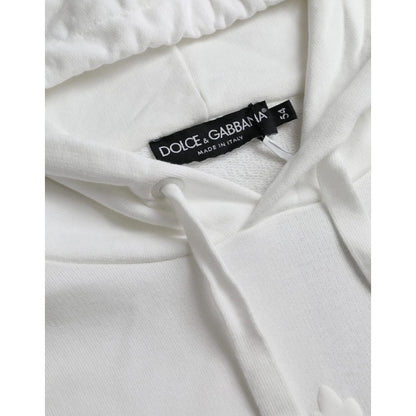 Dolce & Gabbana White Cotton Hooded Pullover Sweatshirt Men