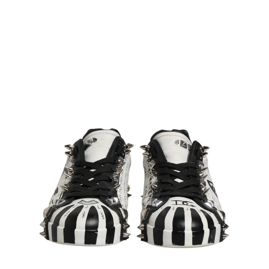 Dolce & Gabbana Black White Studded Low Top Sneakers Shoes