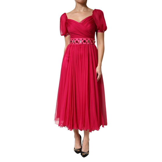 Dolce & Gabbana Pink Silk Embellished A-line Midi Dress 1728,67345645728,Clothing,Cocktail - Dresses - Clothing,Dolce & Gabbana,Dresses - Clothing,IT46|XL,Material: 100%SE,Midi - Dresses - Clothing,Pink,Preowned / Defect,Shortsleeve - Dresses - Clothing,W