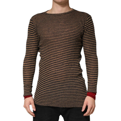 Daniele Alessandrini Brown Black Stripes Wool Crew Neck Pullover Sweater