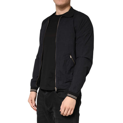 Dolce & Gabbana Dark Blue Cotton Full Zip Bomber Men Jacket