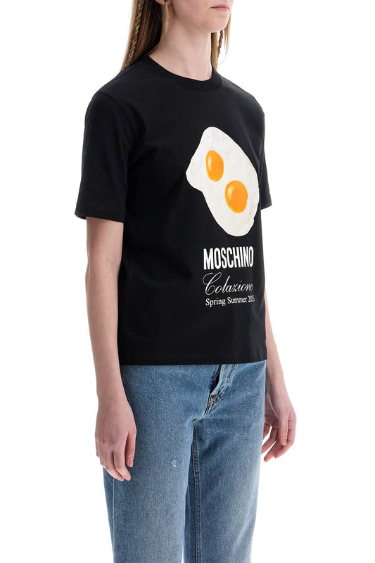 Moschino black cotton t-shirt with fried egg print Topwear Moschino