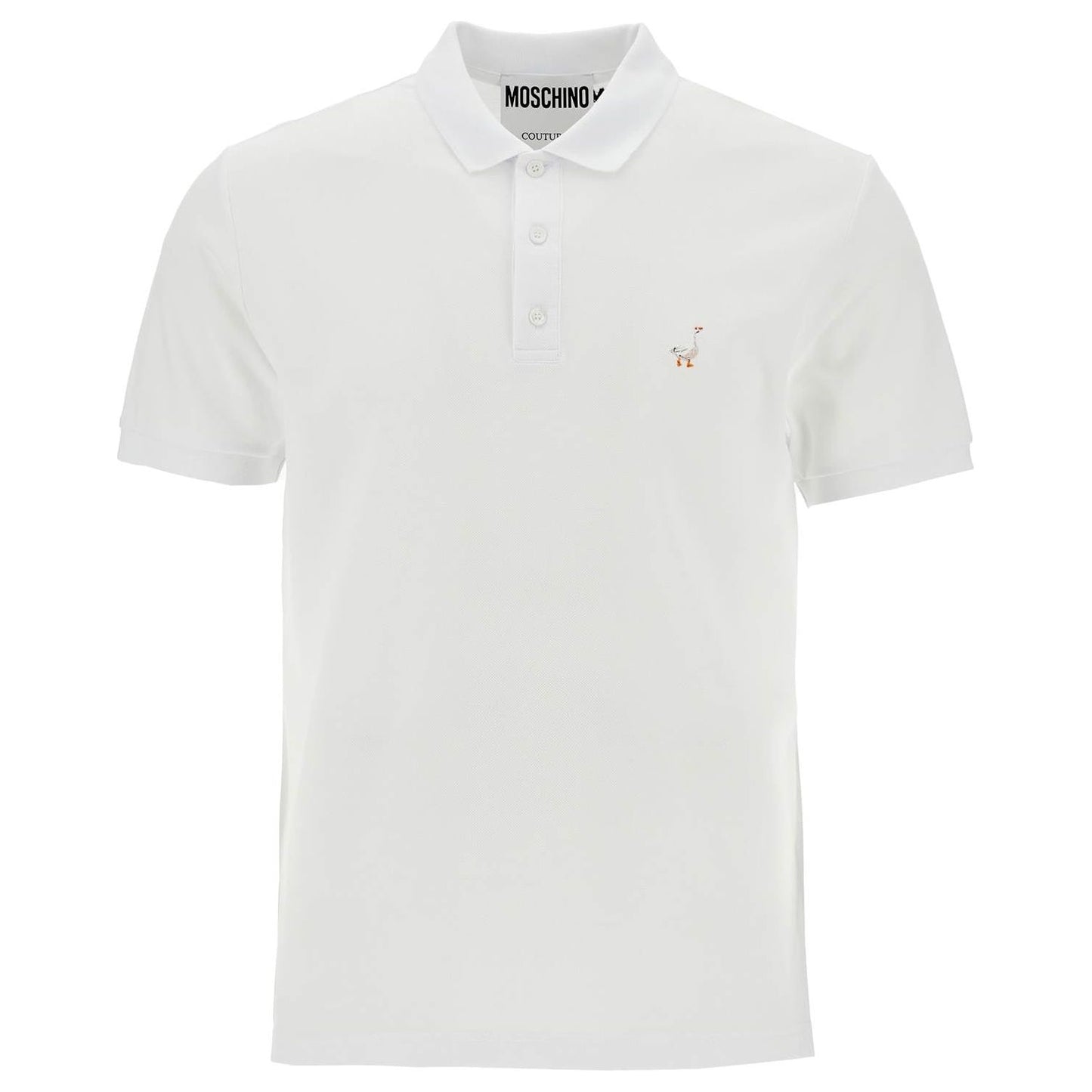 Moschino white cotton polo with delicate embroidery