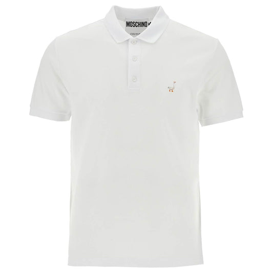 Moschino white cotton polo with delicate embroidery